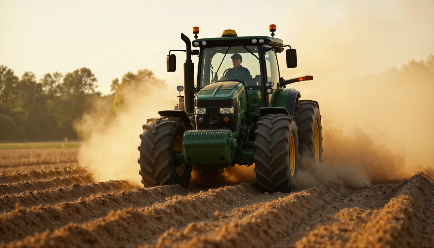 Tractor labrando y volteando el suelo en un campo de cultivo